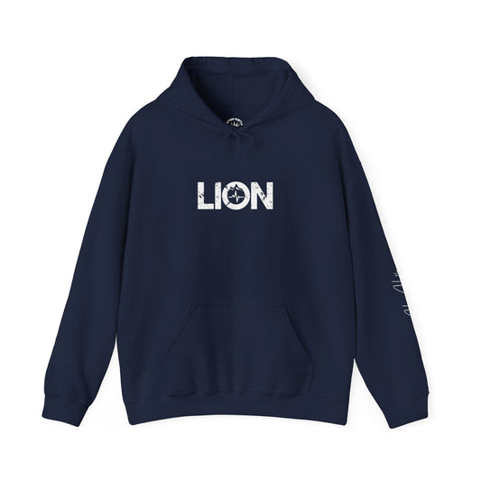 Lion Pulse Distressed Hoodie – Midnight Navy