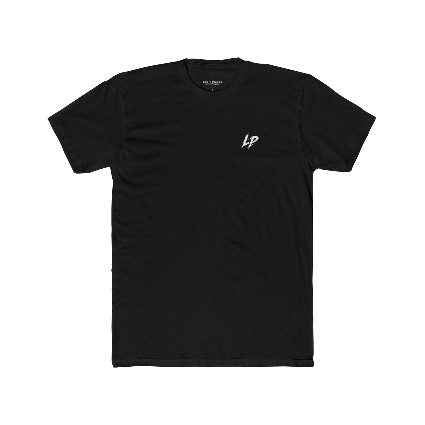 Minimal 'LP' Logo Tee — Black Cotton Crew Shirt
